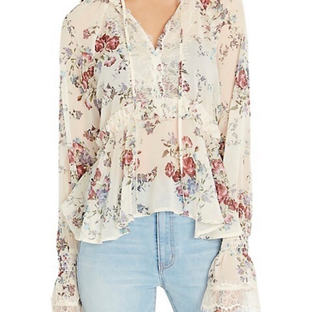 Buffalo by David Bitton Julianne Long Sleeve Sheer Asymmetrical Floral Blouse